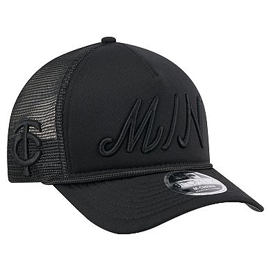Men's New Era Black Minnesota Twins City Initial 9FORTY A-Frame M-Crown Adjustable Trucker Hat