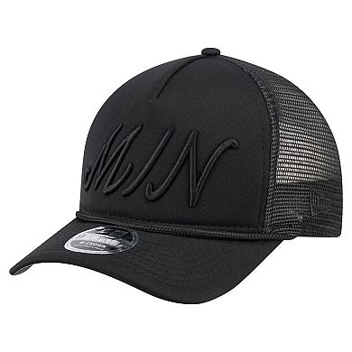 Men's New Era Black Minnesota Twins City Initial 9FORTY A-Frame M-Crown Adjustable Trucker Hat