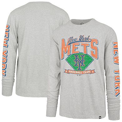 Men's '47 Gray New York Mets Big & Tall Distressed Franklin Long Sleeve T-Shirt