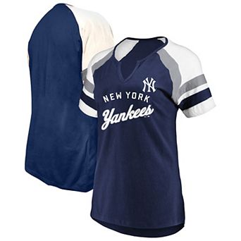 Women's Profile Navy New York Yankees Arched Notch Neck T-Shirt
