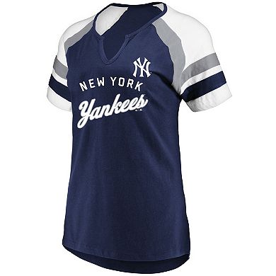 Women's Profile Navy New York Yankees Arched Notch Neck T-Shirt