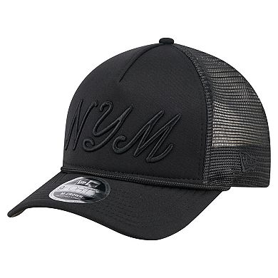 Men's New Era Black New York Mets City Initial 9FORTY A-Frame M-Crown Adjustable Trucker Hat