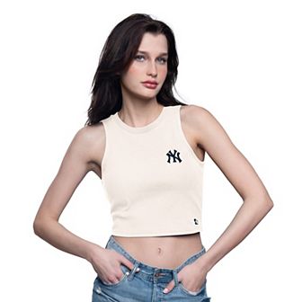 Women's Starter Cream New York Yankees Vintage Logo Show Up Cropped Tank Top