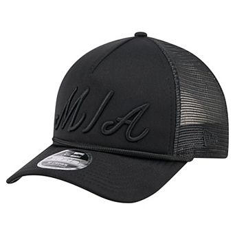 Men's New Era Black Miami Marlins City Initial 9FORTY A-Frame M-Crown Adjustable Trucker Hat