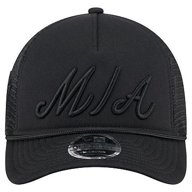 Men's New Era Black Miami Marlins City Initial 9FORTY A-Frame M-Crown Adjustable Trucker Hat