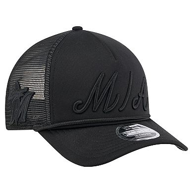 Men's New Era Black Miami Marlins City Initial 9FORTY A-Frame M-Crown Adjustable Trucker Hat