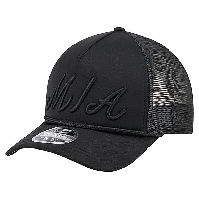 Men's New Era Black Miami Marlins City Initial 9FORTY A-Frame M-Crown Adjustable Trucker Hat