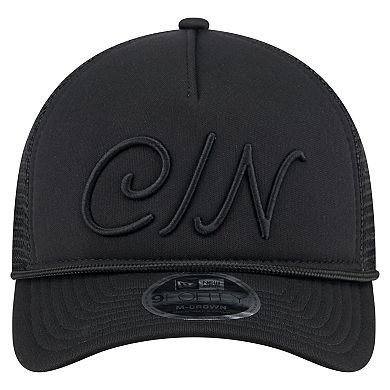 Men's New Era Black Cincinnati Reds City Initial 9FORTY A-Frame M-Crown Adjustable Trucker Hat