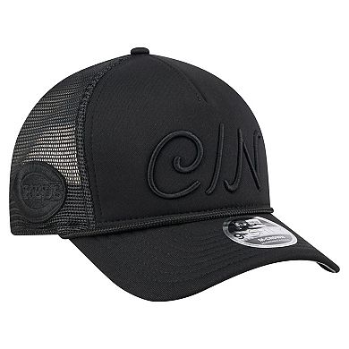 Men's New Era Black Cincinnati Reds City Initial 9FORTY A-Frame M-Crown Adjustable Trucker Hat