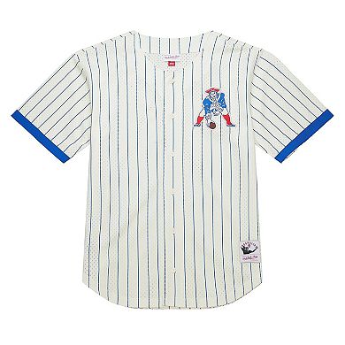 Men's�Mitchell & Ness Cream New England Patriots Final Seconds Vintage Logo Mesh Button-Up Shirt
