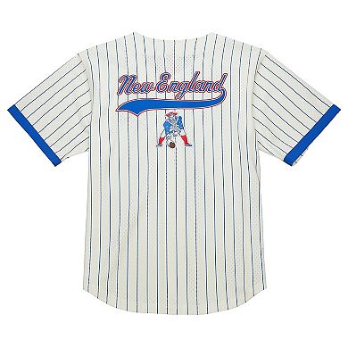 Men's�Mitchell & Ness Cream New England Patriots Final Seconds Vintage Logo Mesh Button-Up Shirt