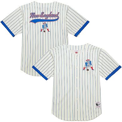 Men's�Mitchell & Ness Cream New England Patriots Final Seconds Vintage Logo Mesh Button-Up Shirt