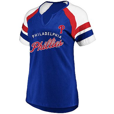 Women's Profile Royal Philadelphia Phillies Arched Notch Neck T-Shirt