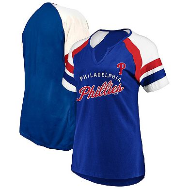 Women's Profile Royal Philadelphia Phillies Arched Notch Neck T-Shirt