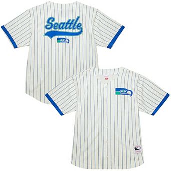 Men's�Mitchell & Ness Cream Seattle Seahawks Vintage Logo Final Seconds Full-Button Mesh Top
