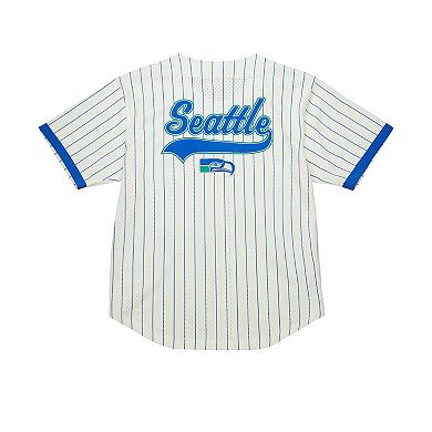 Men's Mitchell & Ness Cream Seattle Seahawks Vintage Logo Final Seconds Full-Button Mesh Top