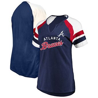 Women's Profile Navy Atlanta Braves Arched Notch Neck T-Shirt
