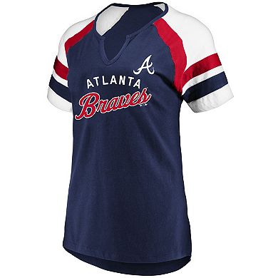 Women's Profile Navy Atlanta Braves Arched Notch Neck T-Shirt