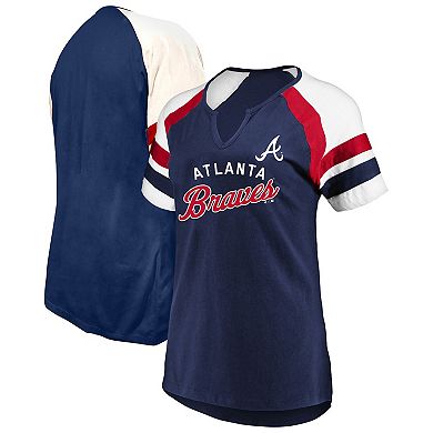 Women's Profile Navy Atlanta Braves Arched Notch Neck T-Shirt