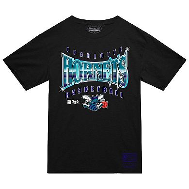 Men's Mitchell & Ness Black Charlotte Hornets Worldwide Collection Glow Up T-Shirt