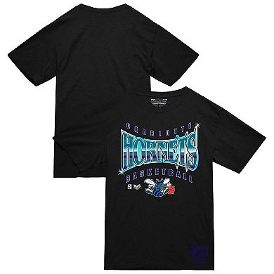 Men's Mitchell & Ness Black Charlotte Hornets Worldwide Collection Glow Up T-Shirt