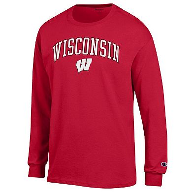 Men's Champion® Red Wisconsin Badgers Arch Over Logo Long Sleeve T-Shirt
