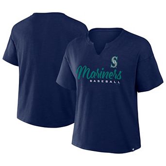 Women's�Profile Navy Seattle Mariners Plus Size Wordmark Notch Neck T-Shirt