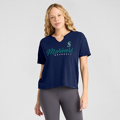 Women's Profile Navy Seattle Mariners Plus Size Wordmark Notch Neck T-Shirt
