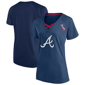 Women's�Profile Navy Atlanta Braves Plus Size Glitter Raglan V-Neck T-Shirt