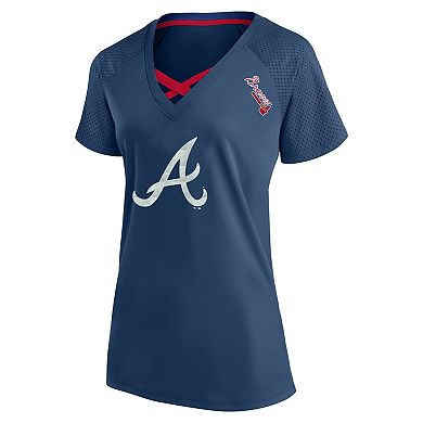 Women's Profile Navy Atlanta Braves Plus Size Glitter Raglan V-Neck T-Shirt