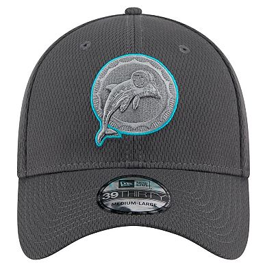 Men's New Era Graphite Miami Dolphins Throwback Logo Main 39THIRTY Flex Hat