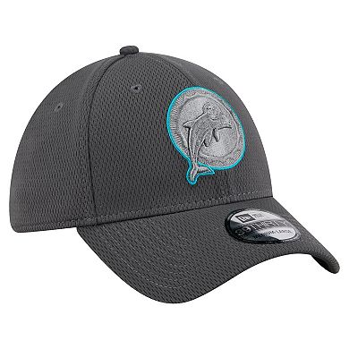 Men's New Era Graphite Miami Dolphins Throwback Logo Main 39THIRTY Flex Hat