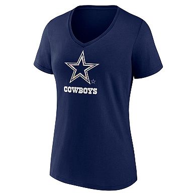 Women's Navy Dallas Cowboys Floral Number 1 Mom V-Neck T-Shirt