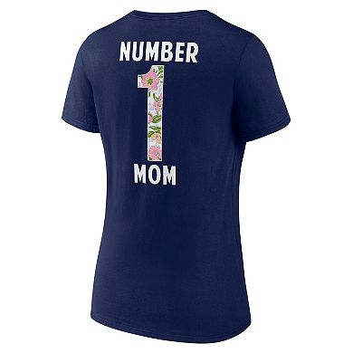 Women's Navy Dallas Cowboys Floral Number 1 Mom V-Neck T-Shirt
