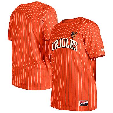 Men's New Era Orange Baltimore Orioles Throwback Pinstripe T-Shirt