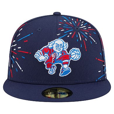 Men's New Era Navy Philadelphia 76ers Americana Fireworks 59FIFTY Fitted Hat