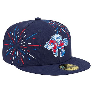 Men's New Era Navy Philadelphia 76ers Americana Fireworks 59FIFTY Fitted Hat