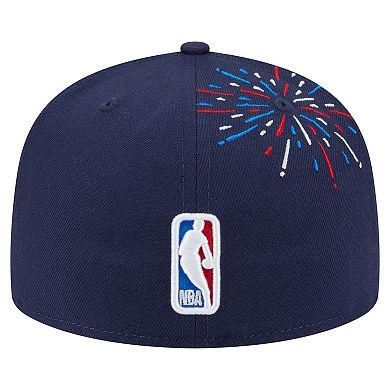Men's New Era Navy Philadelphia 76ers Americana Fireworks 59FIFTY Fitted Hat