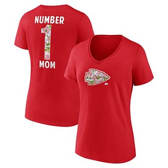 Women's Red Kansas City Chiefs Number 1 Mom Floral V-Neck T-Shirt