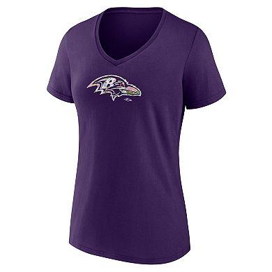 Women's Purple Baltimore Ravens Number 1 Mom Floral V-Neck T-Shirt