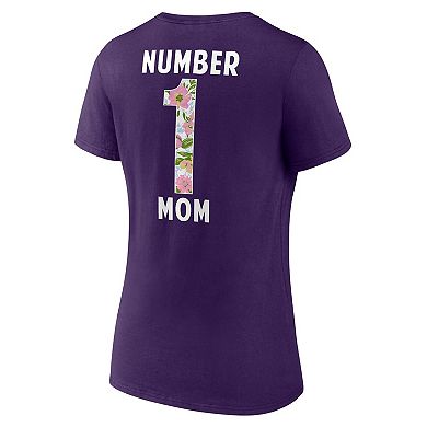 Women's Purple Baltimore Ravens Number 1 Mom Floral V-Neck T-Shirt
