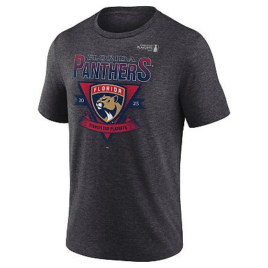 Men's Fanatics Heather Charcoal Florida Panthers 2025 Stanley Cup Playoffs Crossbar Tri-Blend T-Shirt