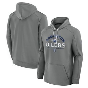 Men's Fanatics Gray Edmonton Oilers 2025 Stanley Cup Playoffs Authentic Pro Rink Fly Fleece Pullover Hoodie