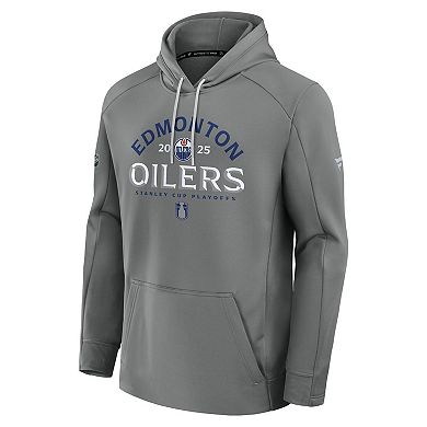 Men's Fanatics Gray Edmonton Oilers 2025 Stanley Cup Playoffs Authentic Pro Rink Fly Fleece Pullover Hoodie
