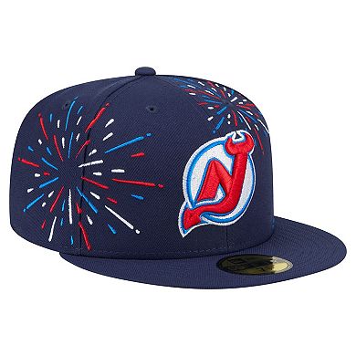 Men's New Era Navy New Jersey Devils Americana Fireworks 59FIFTY Fitted Hat