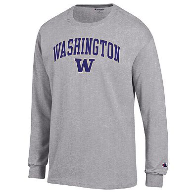Men's Champion® Heather Gray Washington Huskies Arch Over Logo Long Sleeve T-Shirt