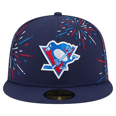 Men's New Era Navy Pittsburgh Penguins Americana Fireworks 59FIFTY Fitted Hat