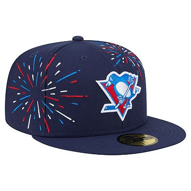 Men's New Era Navy Pittsburgh Penguins Americana Fireworks 59FIFTY Fitted Hat