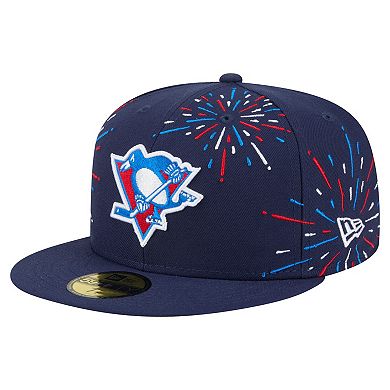 Men's New Era Navy Pittsburgh Penguins Americana Fireworks 59FIFTY Fitted Hat