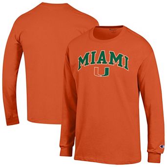 Men's Champion® Orange Miami Hurricanes Arch Over Logo Long Sleeve T-Shirt